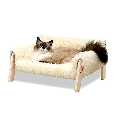 MEWOOFUN Erhöhtes Katzenbett Sofa aus Holz, 56x45cm robust großes Katzensofa –...