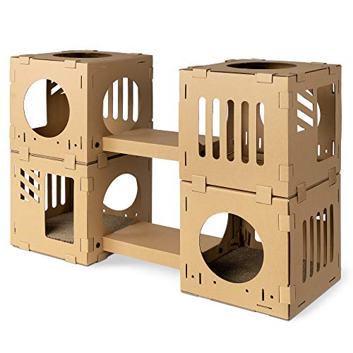 Navaris Katzentunnel aus Karton mit Kratzboards - 4tlg. Katzenhaus aus Pappe zum...