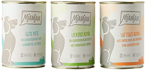 MjAMjAM - Premium Nassfutter für Hunde - Mixpaket I - Huhn & Ente, Rind, Pute, 6er...
