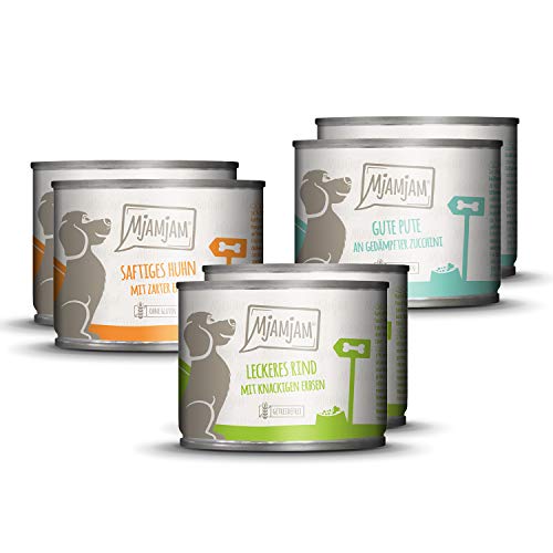 MjAMjAM - Premium Nassfutter für Hunde - Mixpaket I - Huhn & Ente, Rind, Pute, 6er...