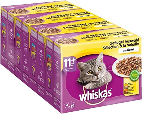 Whiskas 11+ Katzennassfutter – Geflügel-Auswahl in Gelee – Leicht verdauliches...