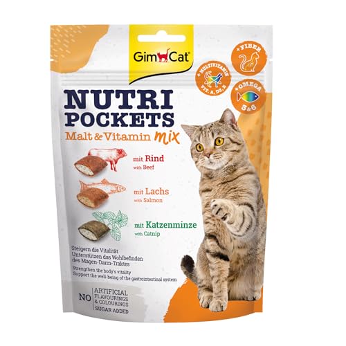 GimCat Nutri Pockets Malt & Vitamin Mix - Knuspriger Katzensnack mit cremiger...