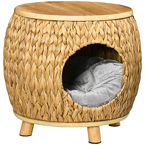 Pawhut Katzenhöhle aus Rattan 2-in-1 Design Katzenkorb mit Kissen Katzenbett...