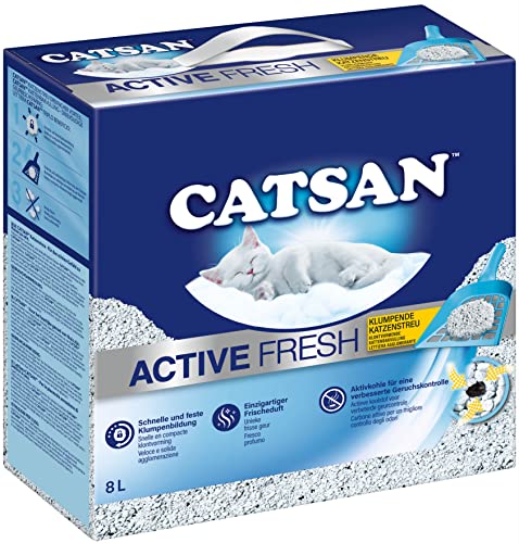 CATSAN Active Fresh – Katzenstreu aus Naturton mit Aktivkohle – Effektive Bindung...