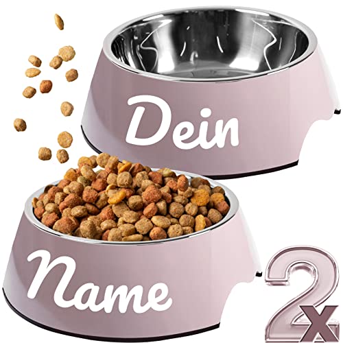 ne&no® Futternapf 2er Set für Hunde und Katzen (M - PERSONALISIERT, Malve)