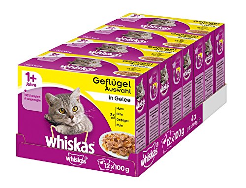 Whiskas 1 + Katzenfutter – Geflügel-Auswahl in Gelee – Hochwertiges Feuchtfutter...