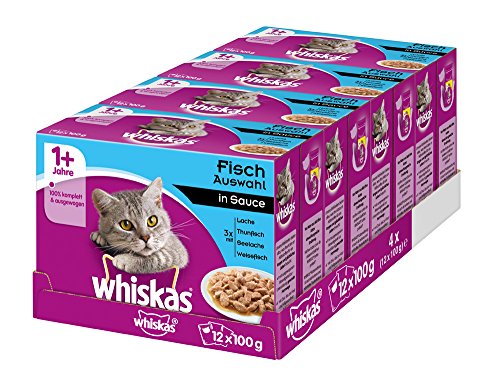 Whiskas 1+ Katzenfutter – Fisch-Auswahl in Sauce – Hochwertiges Nassfutter in 48...
