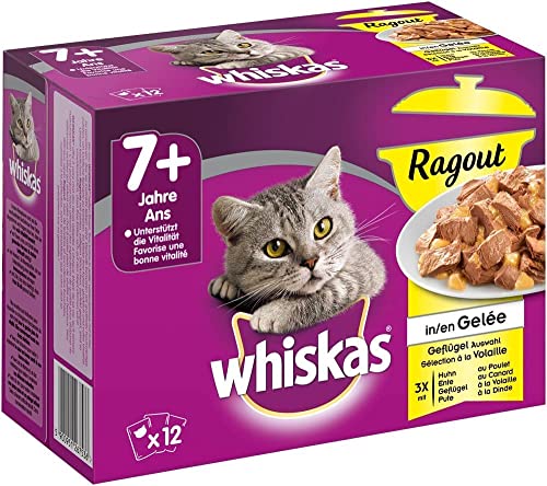 Whiskas 7 + Katzenfutter Ragout – Geflügel-Auswahl in Gelee – Hochwertiges...