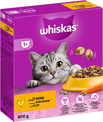 Whiskas Adult 1+ Trockenfutter Huhn, 5x800g (5 Packungen) - Katzentrockenfutter für...