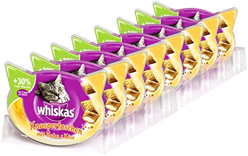 Whiskas Katzensnacks Knuspertaschen mit Huhn und Käse, 8 Packungen (8 x 60 g)