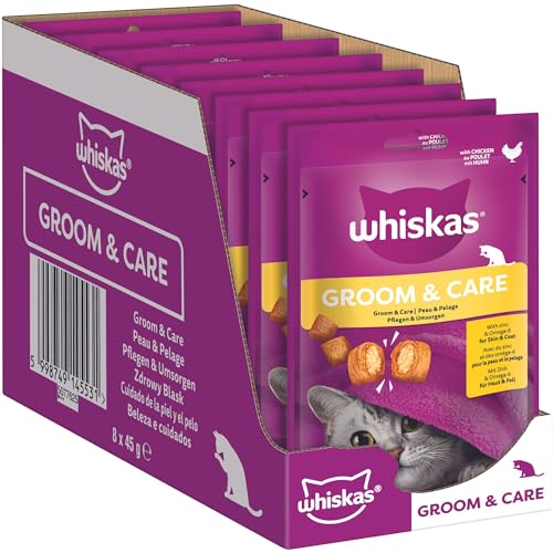 Whiskas Groom & Care Katzensnacks im Portionsbeutel für ausgewachsene Katzen mit...