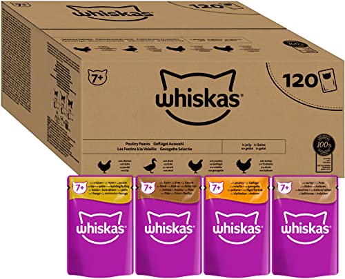Whiskas Senior 7+ Katzennassfutter Gemischte Auswahl in Gelee, 120 Portionsbeutel,...