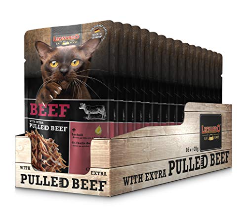 Leonardo Frischebeutel [16x70g Beef mit Fleischstreifen] Pulled Beef | Getreidefreies...