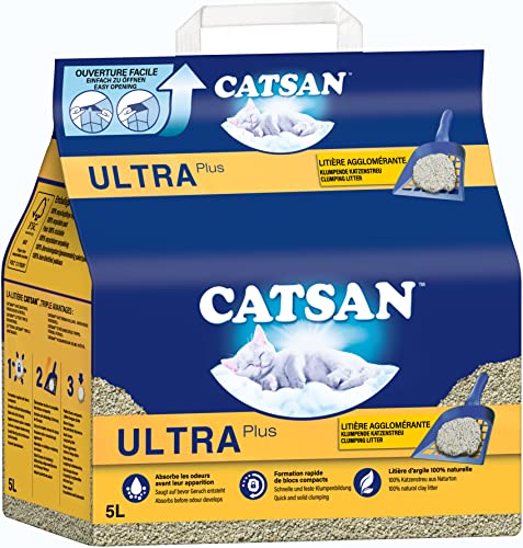 CATSAN Ultra Plus – Katzenstreu aus feinen natürlichen Tonkörnchen – 1 x 5...
