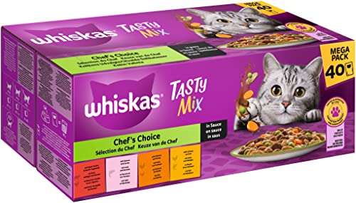 Whiskas 1+ Katzenfutter Tasty Mix Chef´s Choice in Sauce, 40x85g (1 Packung) –...