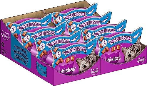 Whiskas Knusper-Taschen Katzensnacks Lachs, 8er Pack (8 x 60 g)