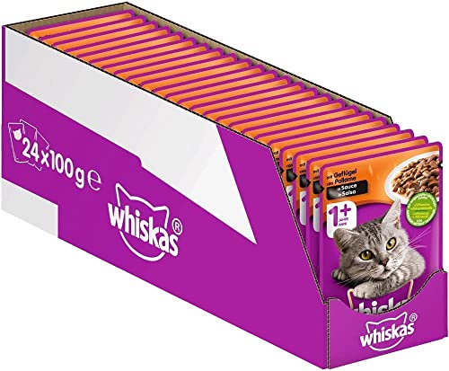 Whiskas 1 + Katzenfutter – Geflügel in Sauce – Hochwertiges Nassfutter für...