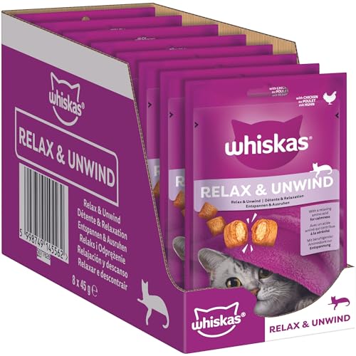 Whiskas Relax & Unwind Katzensnacks im Portionsbeutel für ausgewachsene Katzen mit...