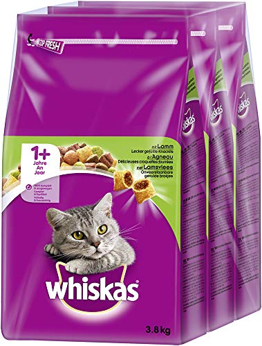 Whiskas 1+ Katzenfutter – Knabberstückchen mit Lamm – Hochwertiges Trockenfutter...