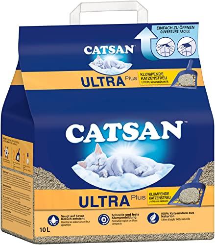 Catsan Ultra Plus – Katzenstreu aus feinen natürlichen Tonkörnchen – 1 x 10...