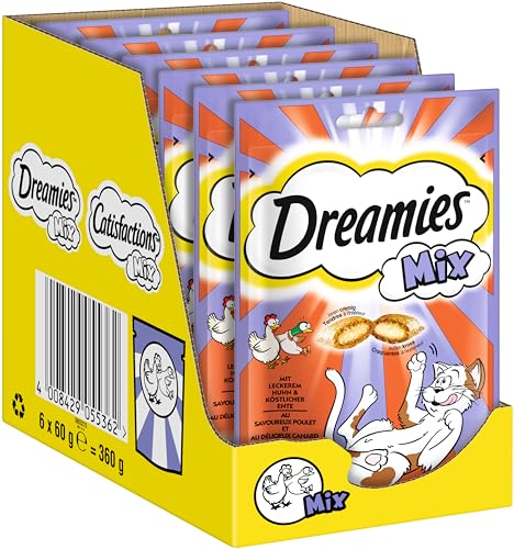 Dreamies Mix Katzensnacks mit Huhn & Ente – Außen knusprig & innen cremig – 6 x...