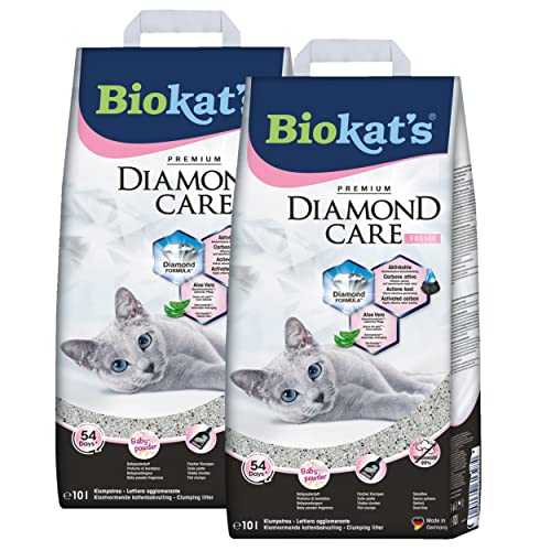 Biokat's Diamond Care Fresh Katzenstreu mit Babypuder-Duft - 2 Sack (2 x 10 L)