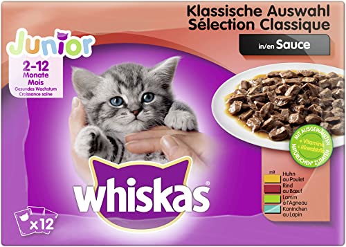 Whiskas Katzenfutter Junior – Klassische Auswahl in Sauce – Ausgewogenes...