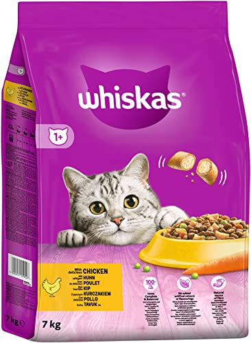 Whiskas Adult 1+ Katzentrockenfutter mit Huhn, 7kg (1 Beutel) – Hochwertiges...