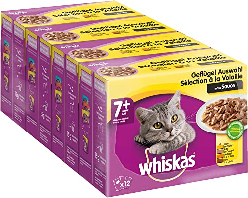 Whiskas 7 + Katzenfutter – Geflügel-Auswahl in Sauce – Hochwertiges Katzenfutter...