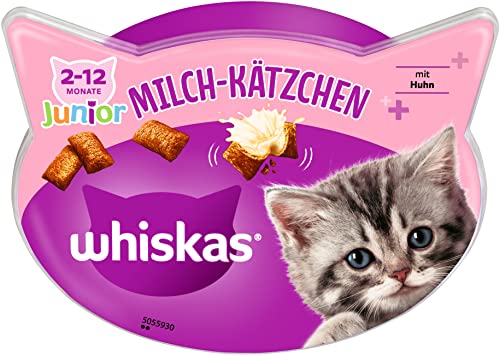 Whiskas Milch-Kätzchen Katzensnacks für 2-12 Monate junge Katzen, 8x55g (Packungen)...